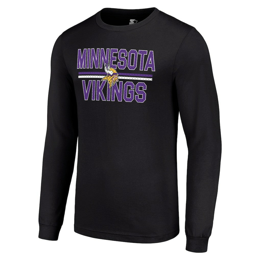 Minnesota Vikings Starter Team Mesh Print Graphic Long Sleeve T-Shirt - Black T-shirts