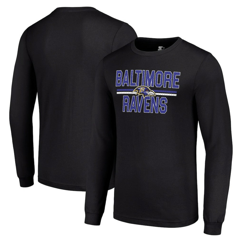 Baltimore Ravens Starter Team Mesh Print Graphic Long Sleeve T-Shirt - Black T-shirts