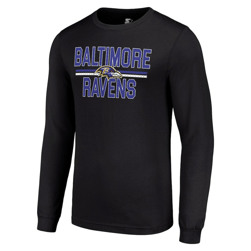Baltimore Ravens Starter Team Mesh Print Graphic Long Sleeve T-Shirt - Black T-shirts