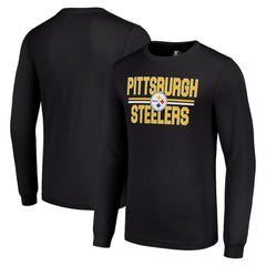 Pittsburgh Steelers Starter Team Mesh Print Graphic Long Sleeve T-Shirt - Black T-shirts