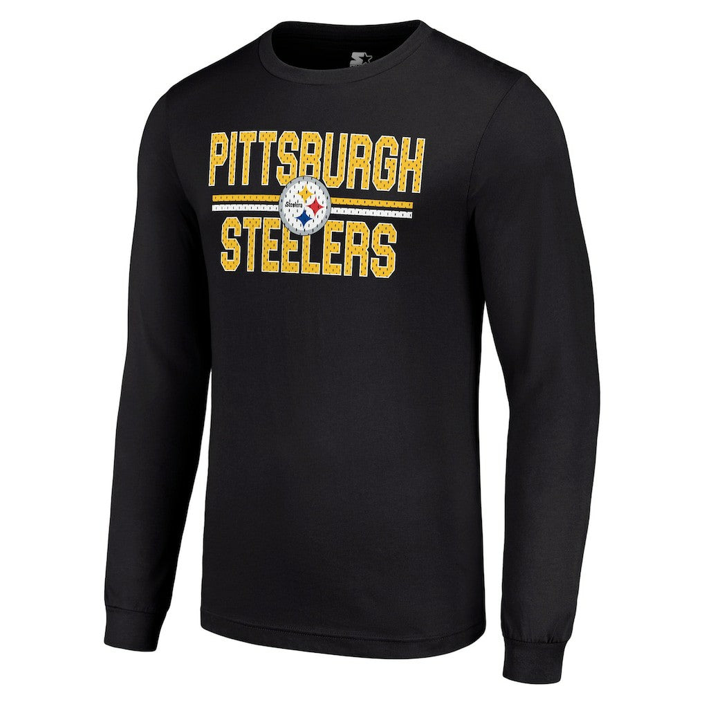 Pittsburgh Steelers Starter Team Mesh Print Graphic Long Sleeve T-Shirt - Black T-shirts