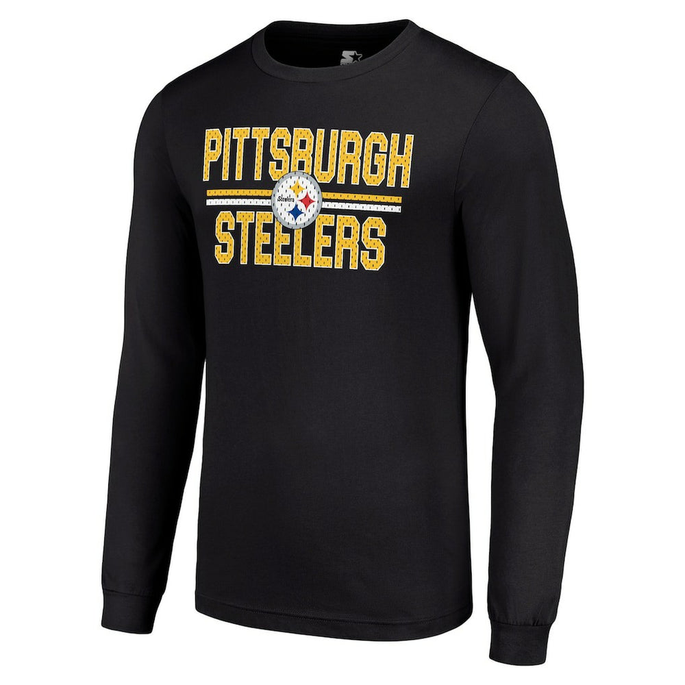 Pittsburgh Steelers Starter Team Mesh Print Graphic Long Sleeve T-Shirt - Black T-shirts