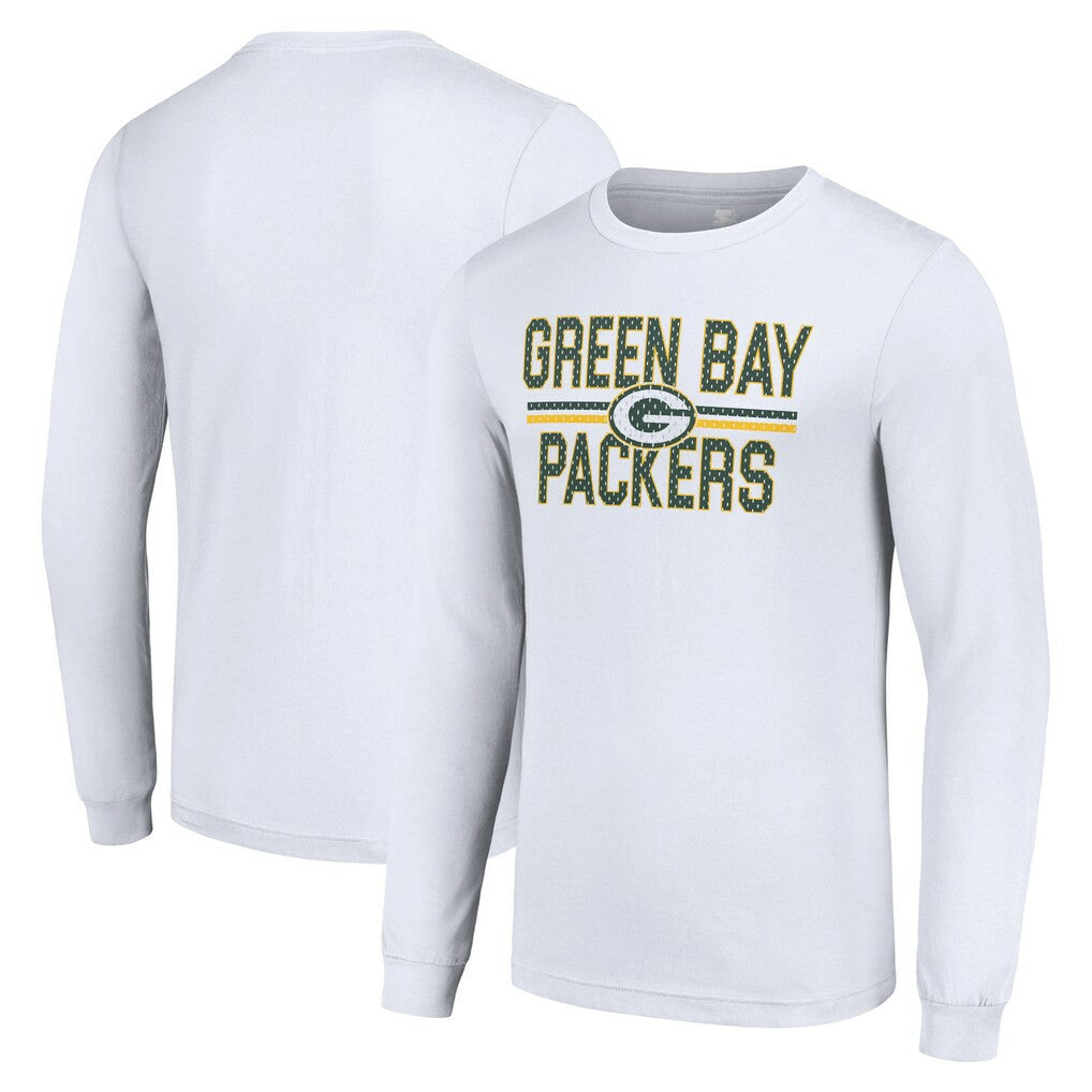 Green Bay Packers Starter Team Mesh Print Graphic Long Sleeve T-Shirt - White T-shirts