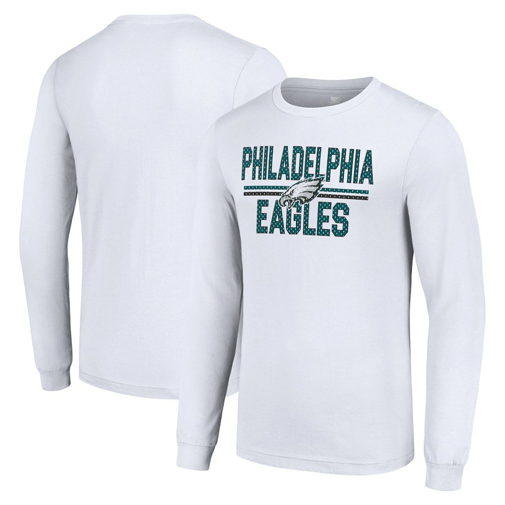 Philadelphia Eagles Starter Team Mesh Print Graphic Long Sleeve T-Shirt - White T-shirts