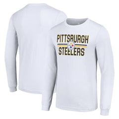 Pittsburgh Steelers Starter Team Mesh Print Graphic Long Sleeve T-Shirt - White T-shirts