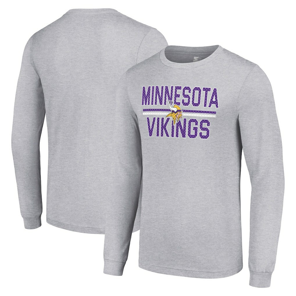Minnesota Vikings Starter Team Mesh Print Graphic Long Sleeve T-Shirt - Heather Gray T-shirts