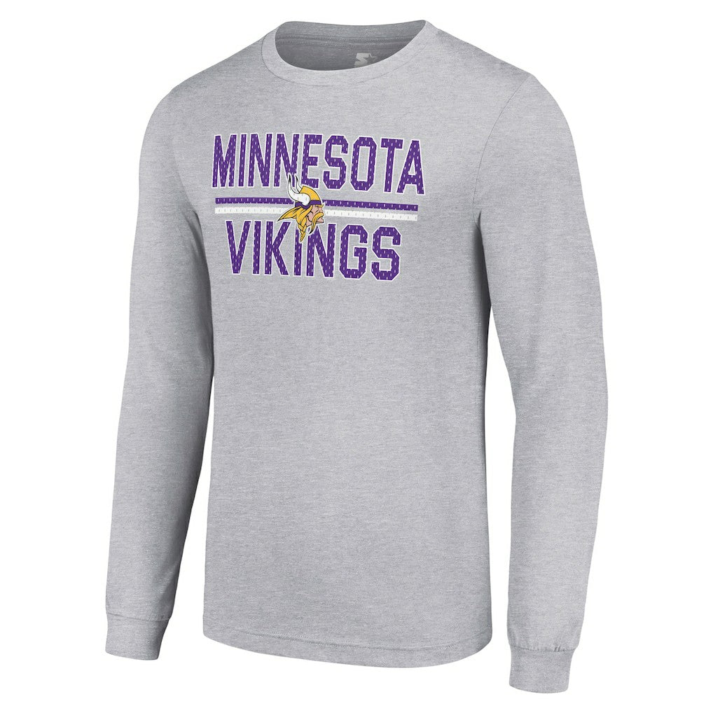 Minnesota Vikings Starter Team Mesh Print Graphic Long Sleeve T-Shirt - Heather Gray T-shirts