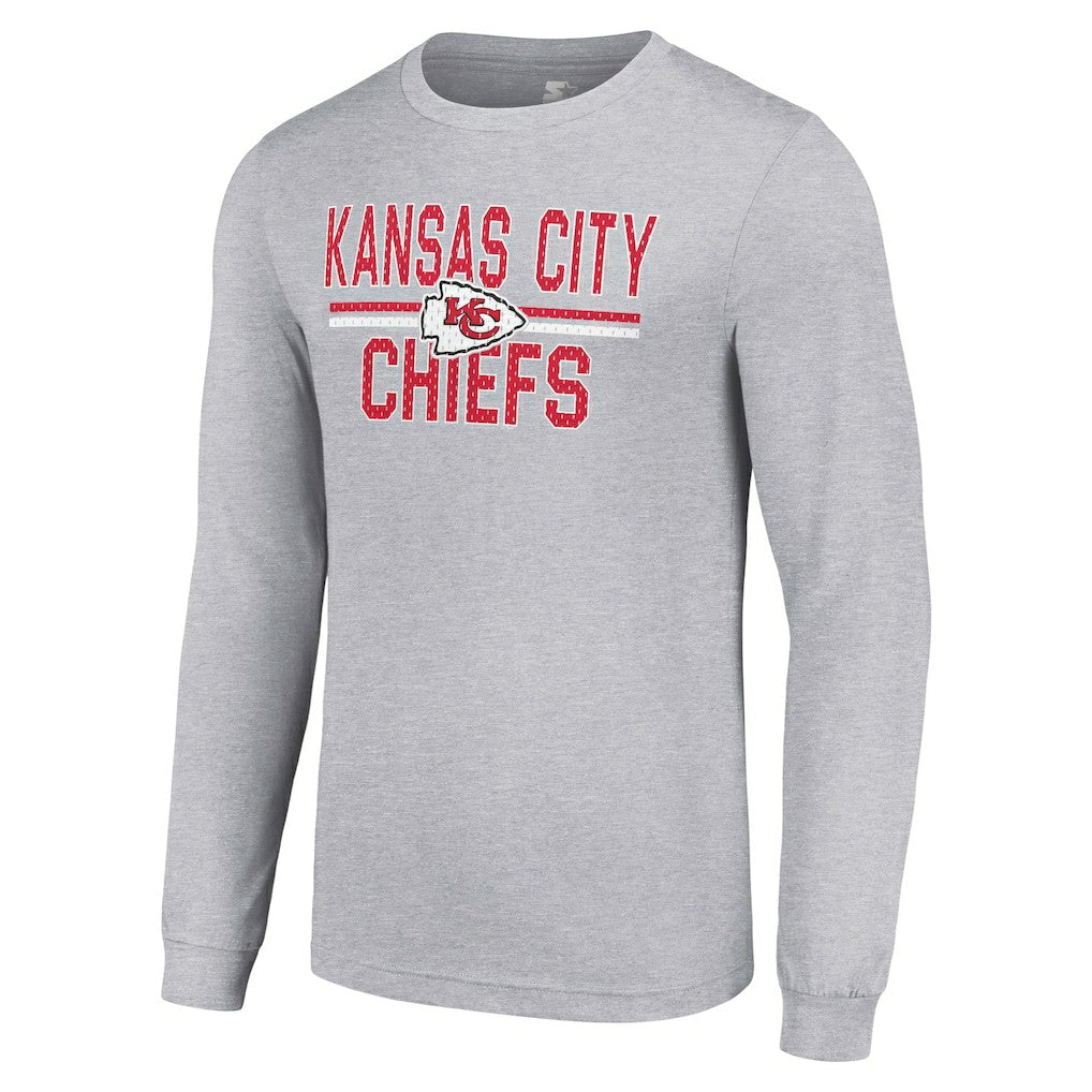 Kansas City Chiefs Starter Team Mesh Print Graphic Long Sleeve T-Shirt - Heather Gray T-shirts