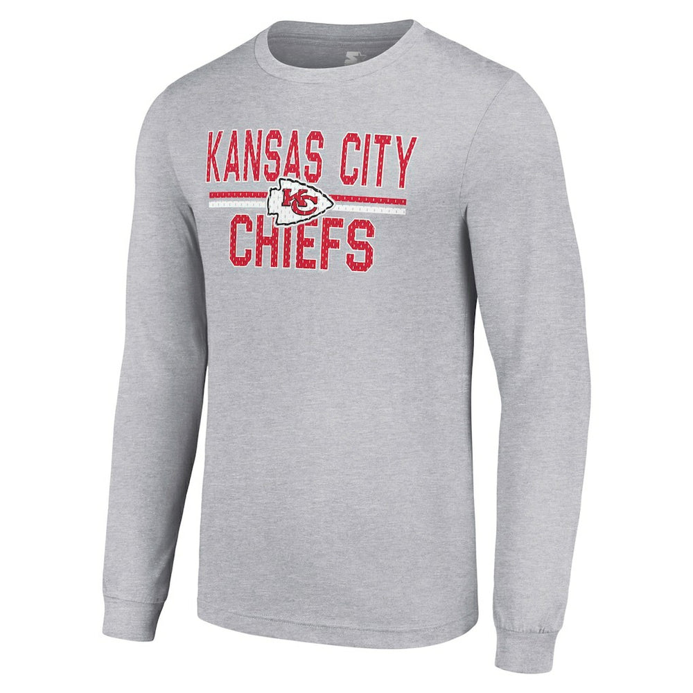 Kansas City Chiefs Starter Team Mesh Print Graphic Long Sleeve T-Shirt - Heather Gray T-shirts