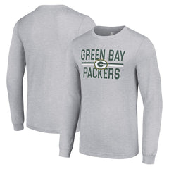 Green Bay Packers Starter Team Mesh Print Graphic Long Sleeve T-Shirt - Heather Gray T-shirts