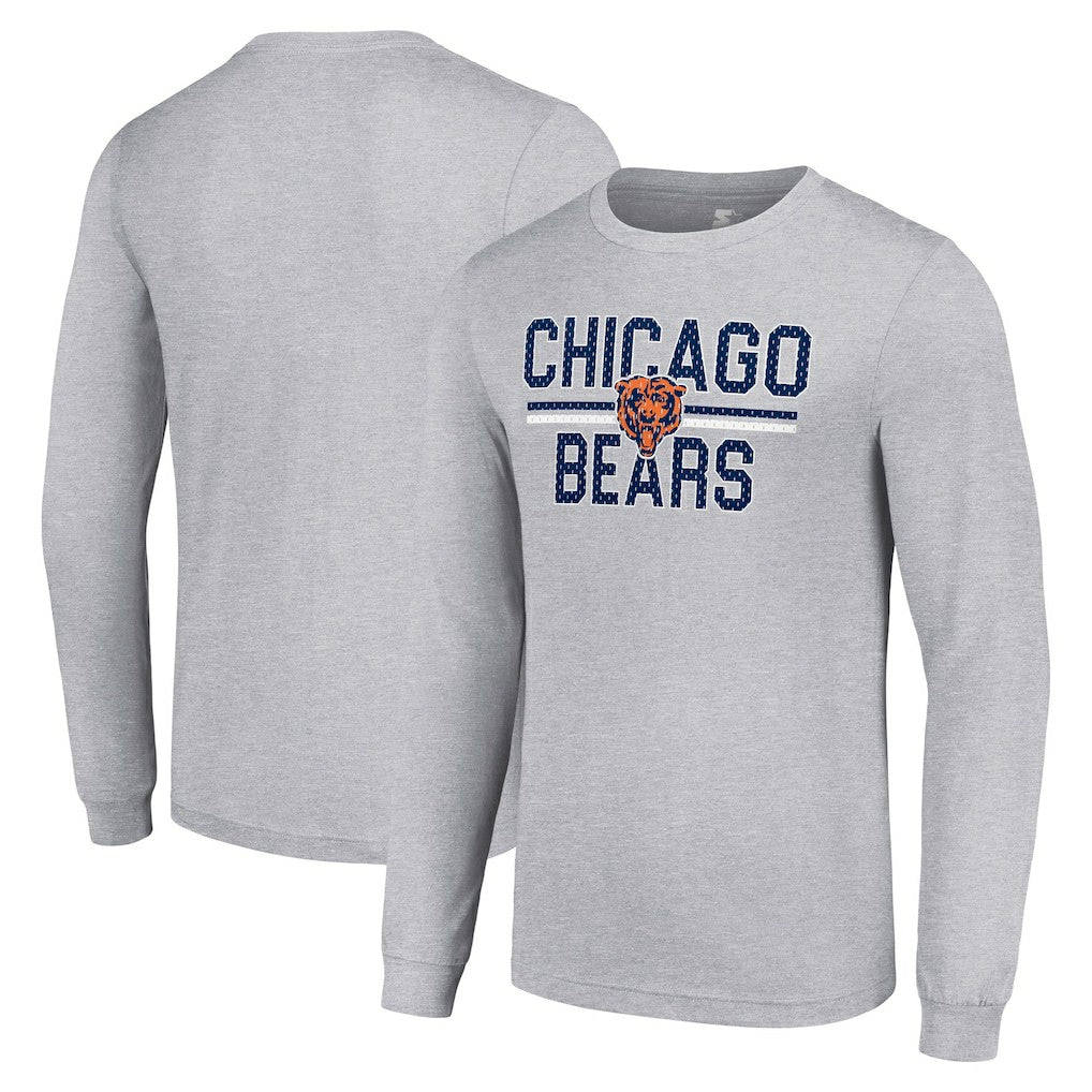 Chicago Bears Starter Team Mesh Print Graphic Long Sleeve T-Shirt - Heather Gray T-shirts