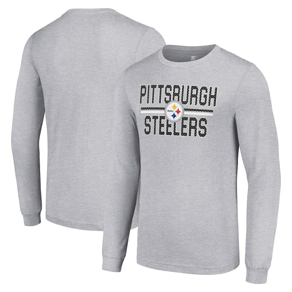 Pittsburgh Steelers Starter Team Mesh Print Graphic Long Sleeve T-Shirt - Heather Gray T-shirts