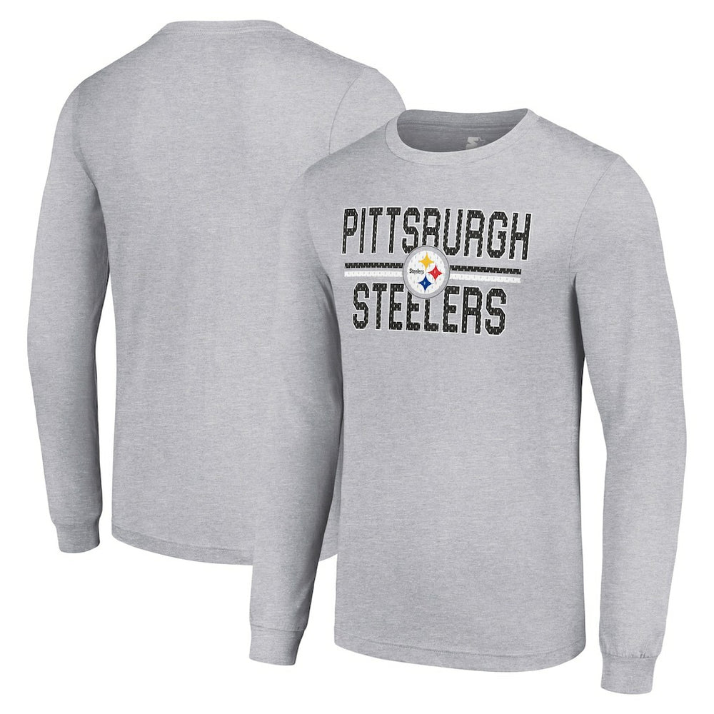 Pittsburgh Steelers Starter Team Mesh Print Graphic Long Sleeve T-Shirt - Heather Gray T-shirts