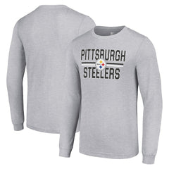 Pittsburgh Steelers Starter Team Mesh Print Graphic Long Sleeve T-Shirt - Heather Gray T-shirts