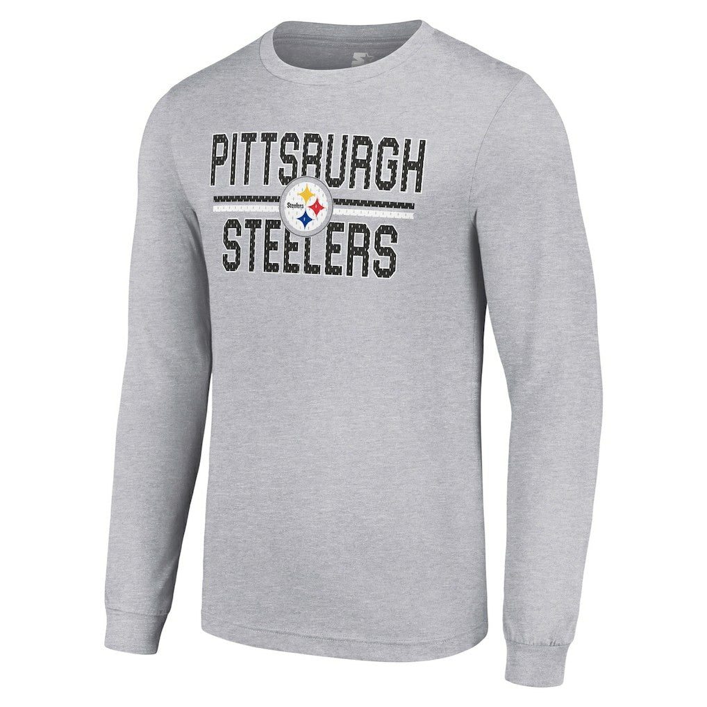 Pittsburgh Steelers Starter Team Mesh Print Graphic Long Sleeve T-Shirt - Heather Gray T-shirts