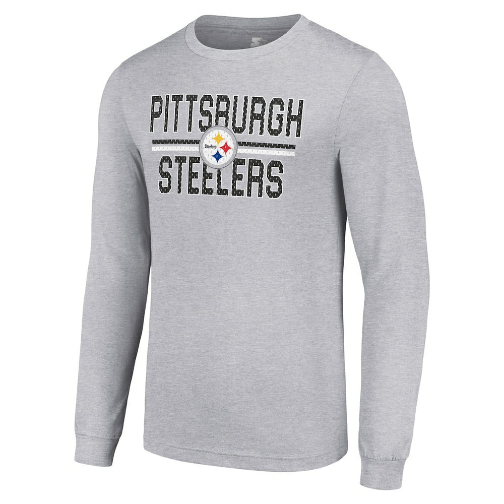 Pittsburgh Steelers Starter Team Mesh Print Graphic Long Sleeve T-Shirt - Heather Gray T-shirts