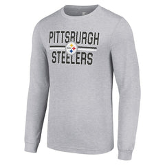 Pittsburgh Steelers Starter Team Mesh Print Graphic Long Sleeve T-Shirt - Heather Gray T-shirts