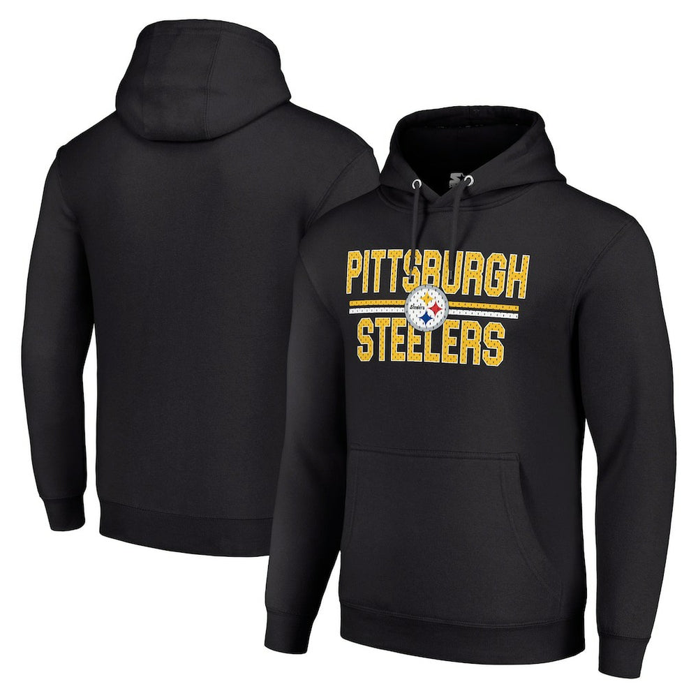 Pittsburgh Steelers Starter Unisex Team Mesh Print Graphic Tri-Blend Pullover Hoodie - Black Hoodies