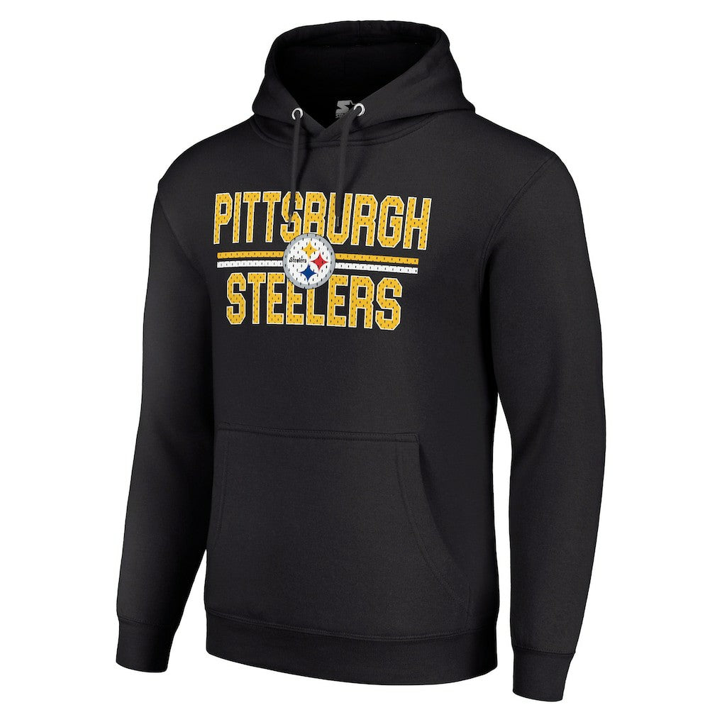 Pittsburgh Steelers Starter Unisex Team Mesh Print Graphic Tri-Blend Pullover Hoodie - Black Hoodies
