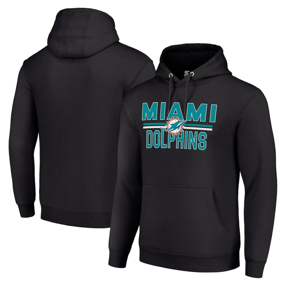 Miami Dolphins Starter Unisex Team Mesh Print Graphic Tri-Blend Pullover Hoodie - Black Hoodies