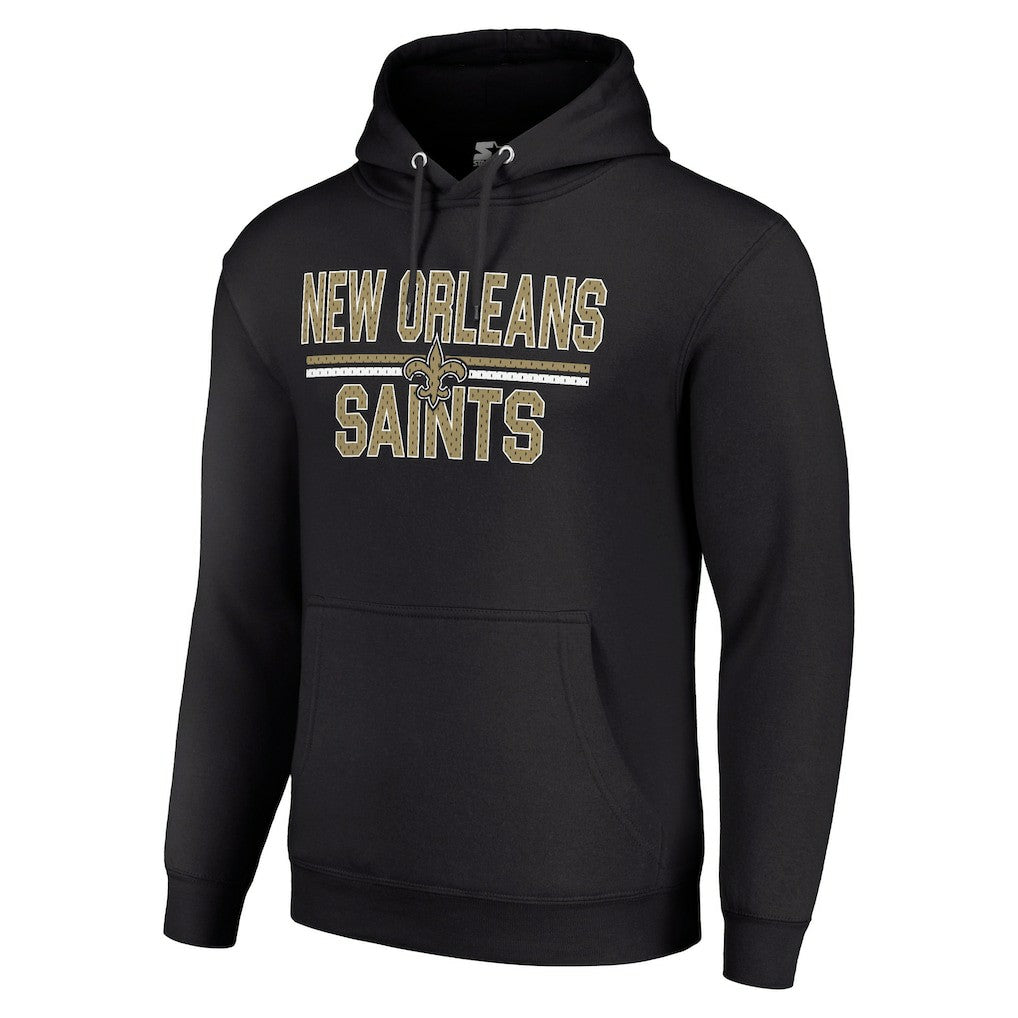 New Orleans Saints Starter Unisex Team Mesh Print Graphic Tri-Blend Pullover Hoodie - Black Hoodies