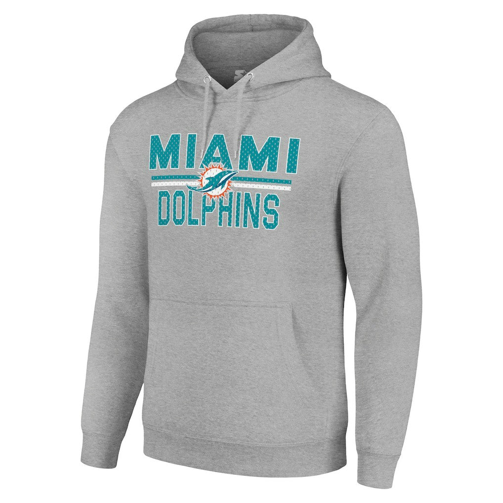 Miami Dolphins Starter Unisex Team Mesh Print Graphic Tri-Blend Pullover Hoodie - Heather Gray Hoodies