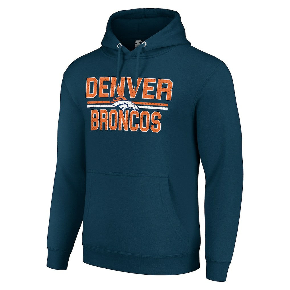 Denver Broncos Starter Unisex Team Mesh Print Graphic Tri-Blend Pullover Hoodie - Navy Hoodies