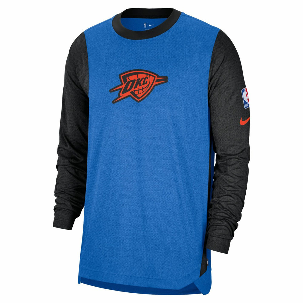 Oklahoma City Thunder 2024/25 City Edition Authentic Pregame Performance Long Sleeve Shooting T-Shirt Blue/Black - Nike