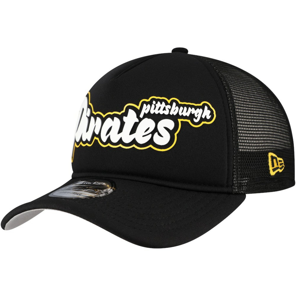 Pittsburgh Pirates New Era Retro Bold A-Frame Trucker 9FORTY Adjustable Hat - Black Hats