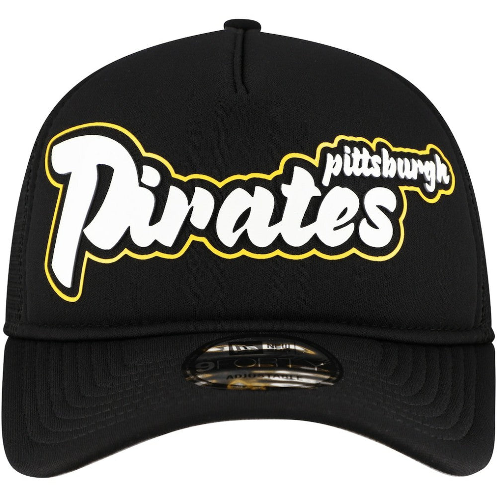 Pittsburgh Pirates New Era Retro Bold A-Frame Trucker 9FORTY Adjustable Hat - Black Hats