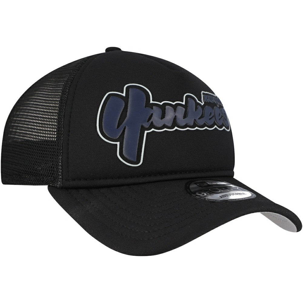 New York Yankees New Era Retro Bold A-Frame Trucker 9FORTY Adjustable Hat - Black Hats