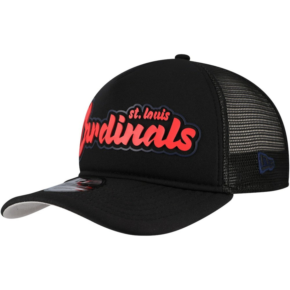 St. Louis Cardinals New Era Retro Bold A-Frame Trucker 9FORTY Adjustable Hat - Black Hats