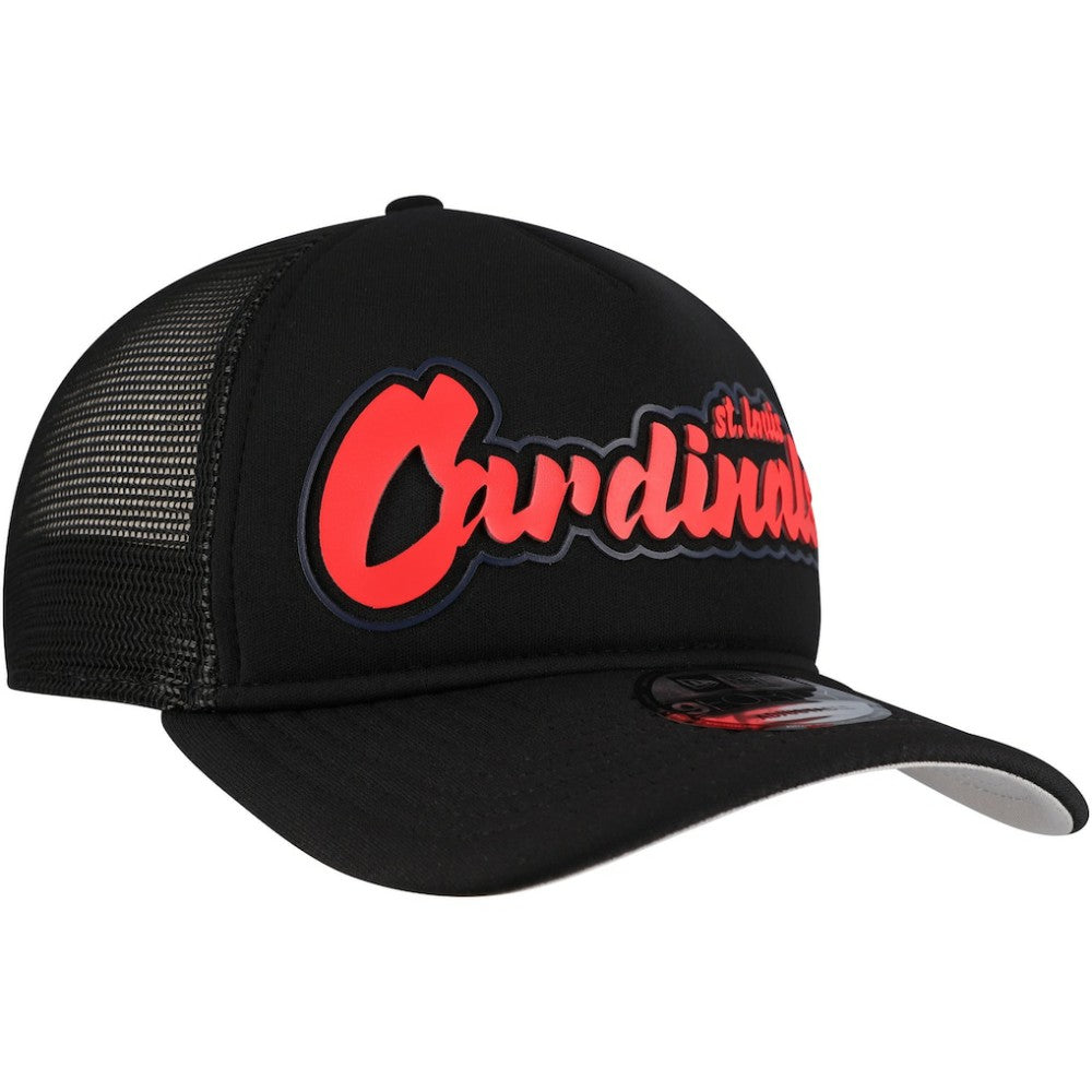 St. Louis Cardinals New Era Retro Bold A-Frame Trucker 9FORTY Adjustable Hat - Black Hats