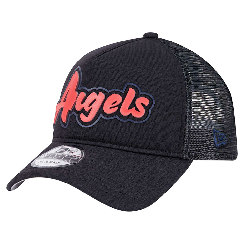 Los Angeles Angels New Era Retro Bold A-Frame Trucker 9FORTY Adjustable Hat - Black Hats