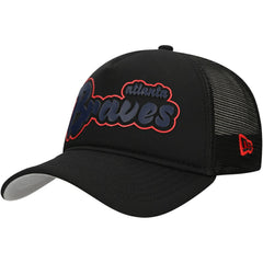 Atlanta Braves New Era Retro Bold A-Frame Trucker 9FORTY Adjustable Hat - Black Hats