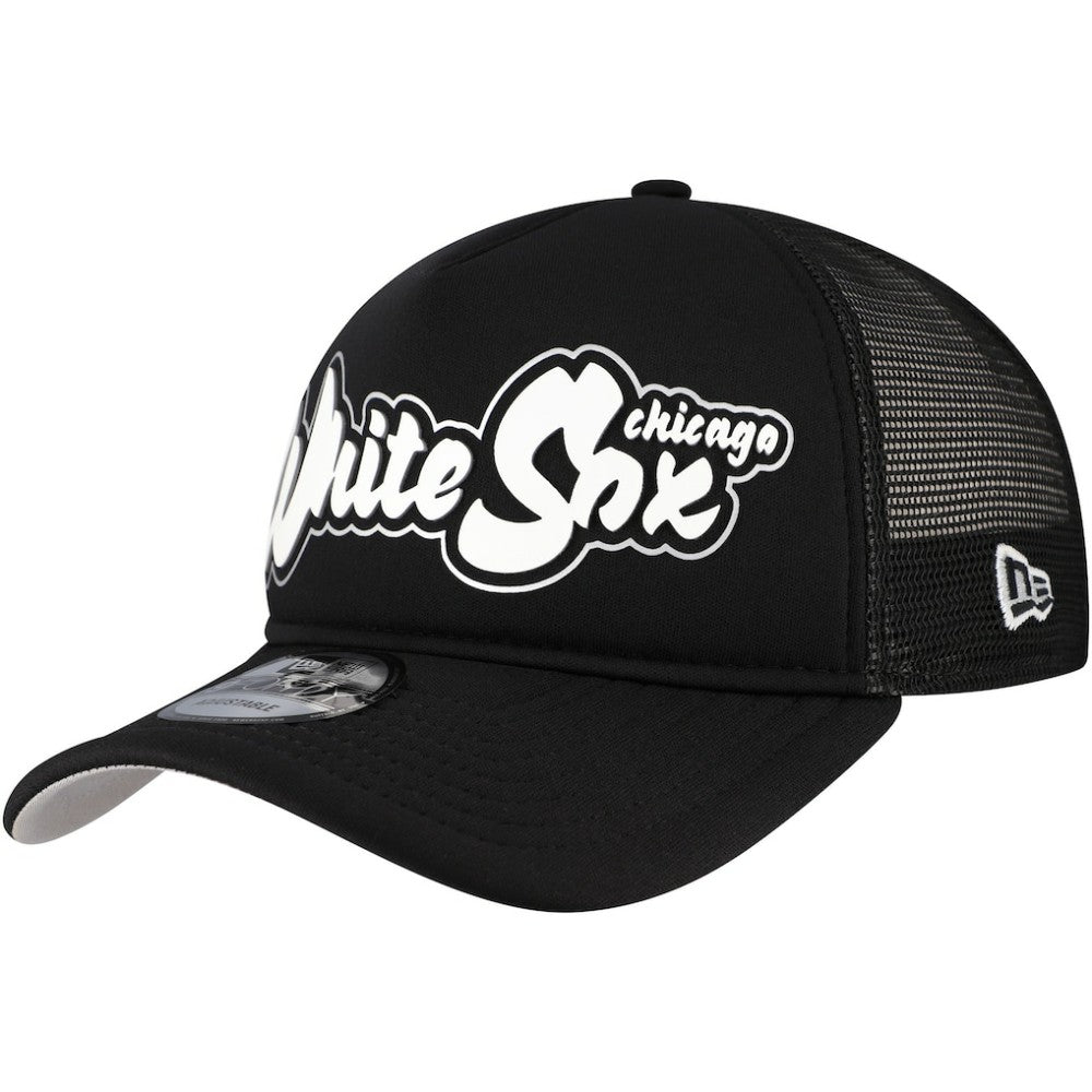 Chicago White Sox New Era Retro Bold A-Frame Trucker 9FORTY Adjustable Hat - Black Hats