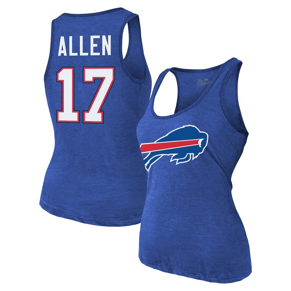 Josh Allen Buffalo Bills Majestic Threads Women's Name & Number Tri-Blend Tank Top - Royal Tops