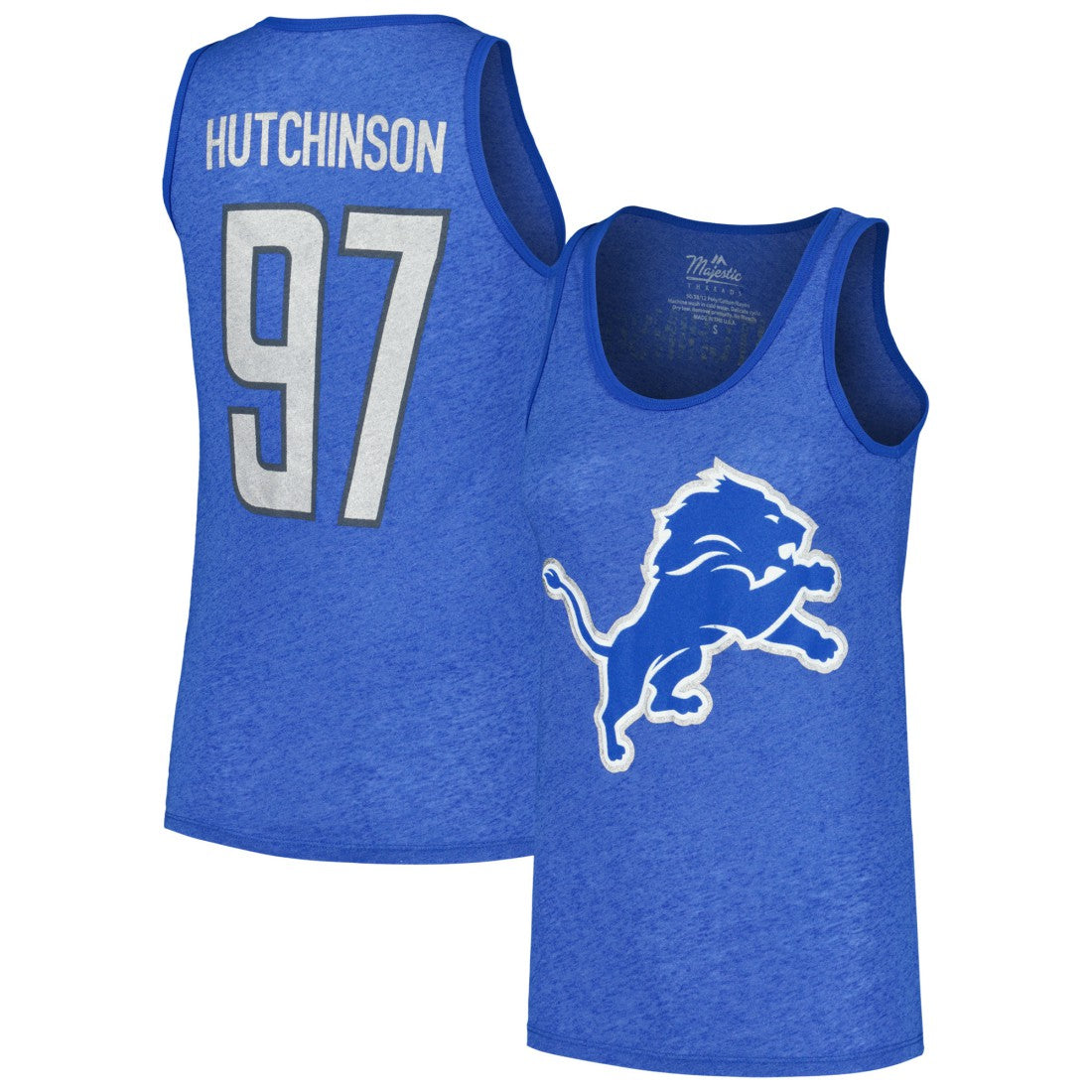 Aidan Hutchinson Detroit Lions Majestic Threads Women's Name & Number Tri-Blend Tank Top - Heather Blue Tops