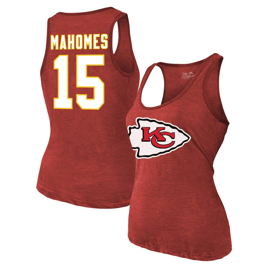 Patrick Mahomes Kansas City Chiefs Majestic Threads Women's Name & Number Tri-Blend Tank Top - Red Tops