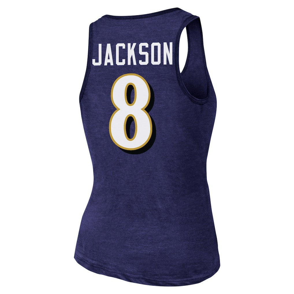 Lamar Jackson Baltimore Ravens Majestic Threads Women's Name & Number Tri-Blend Tank Top - Purple Tops
