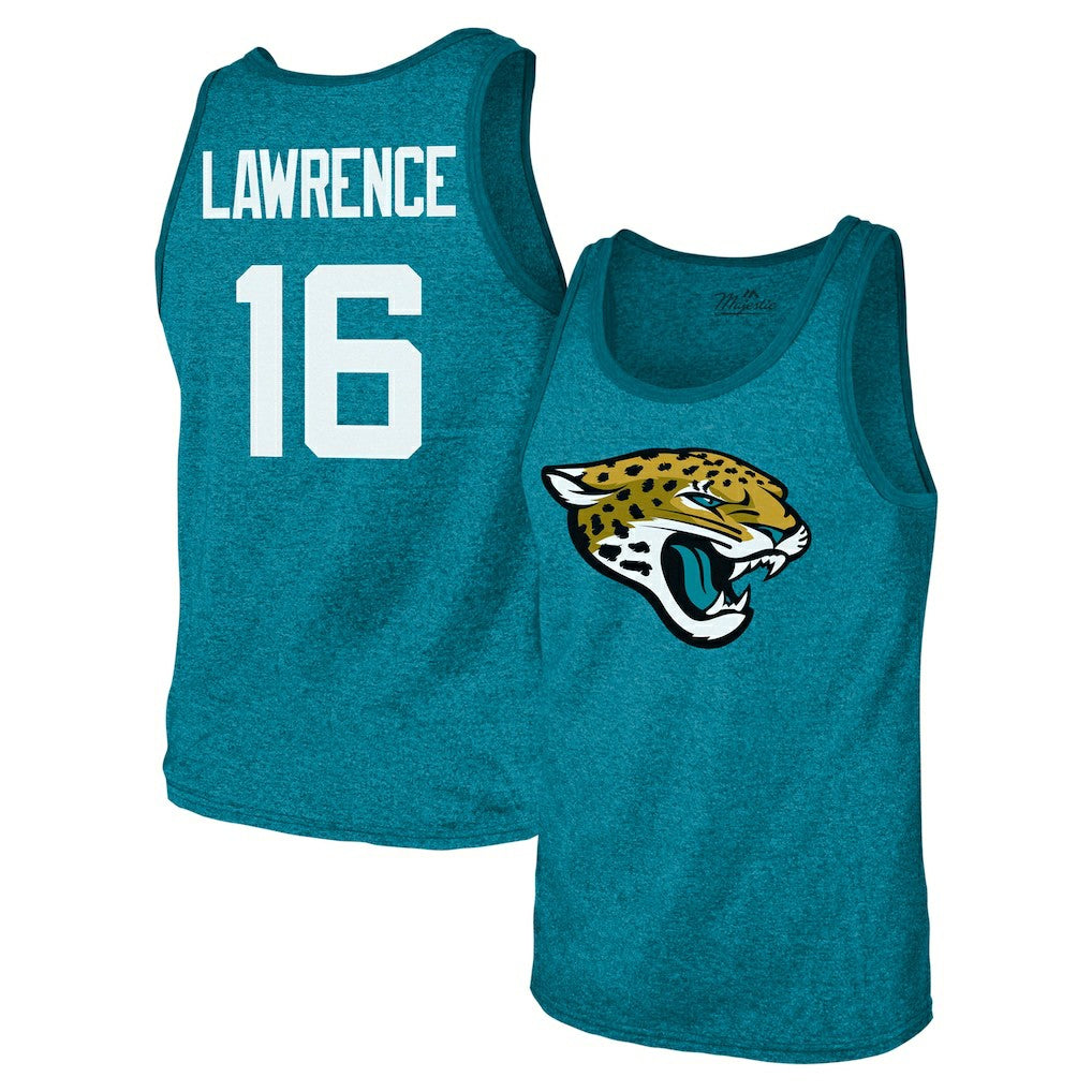 Trevor Lawrence Jacksonville Jaguars Majestic Threads Tri-Blend Player Name & Number Tank Top - Teal Tops