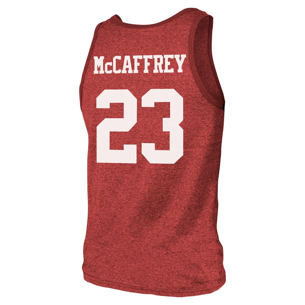 Christian McCaffrey San Francisco 49ers Majestic Threads Tri-Blend Player Name & Number Tank Top - Scarlet Tops