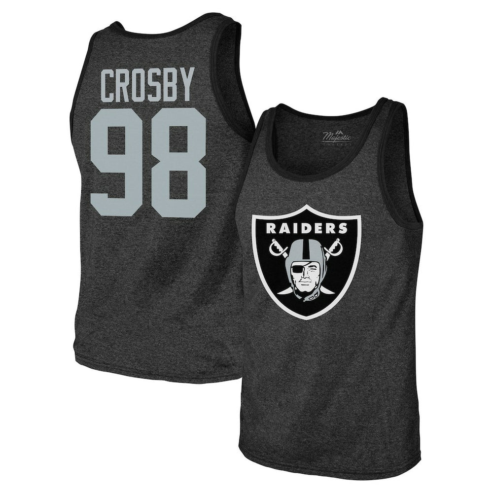 Maxx Crosby Las Vegas Raiders Majestic Threads Tri-Blend Player Name & Number Tank Top - Black Tops