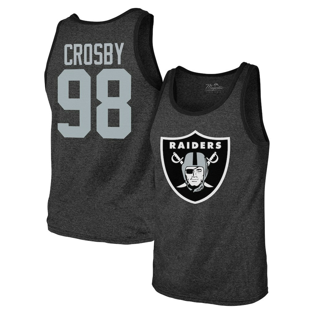 Maxx Crosby Las Vegas Raiders Majestic Threads Tri-Blend Player Name & Number Tank Top - Black Tops