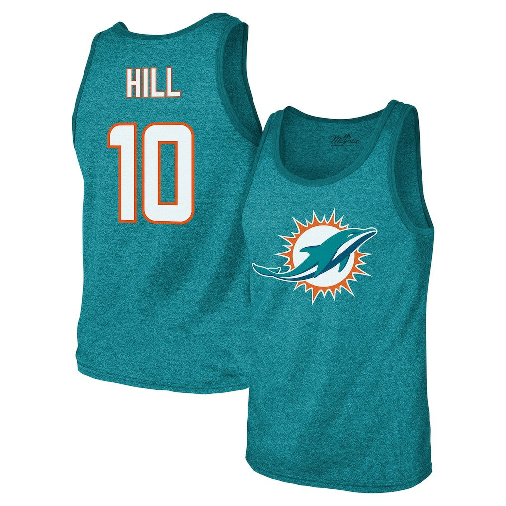 Tyreek Hill Miami Dolphins Majestic Threads Tri-Blend Player Name & Number Tank Top - Aqua Tops