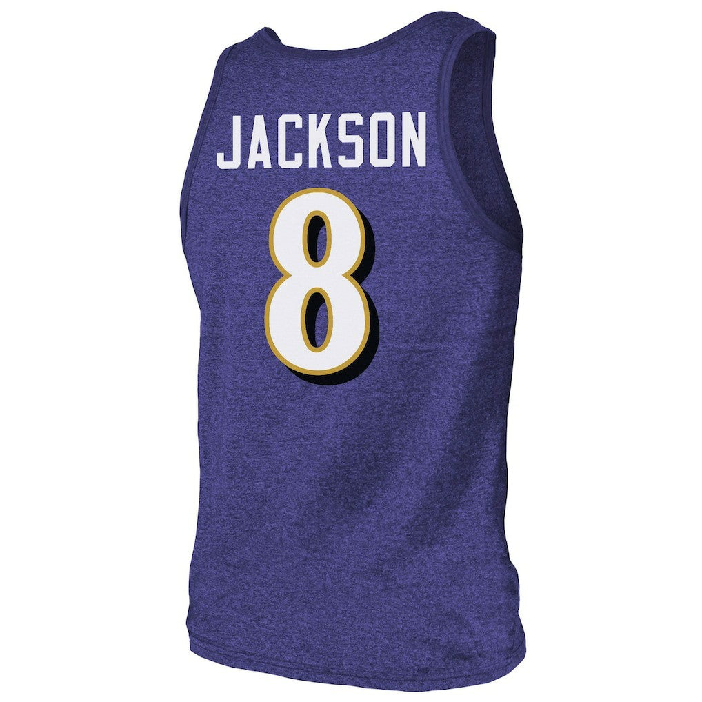 Lamar Jackson Baltimore Ravens Majestic Threads Tri-Blend Player Name & Number Tank Top - Purple Tops
