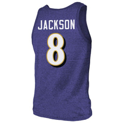 Lamar Jackson Baltimore Ravens Majestic Threads Tri-Blend Player Name & Number Tank Top - Purple Tops
