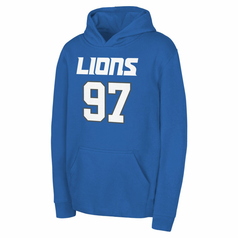 Aidan Hutchinson Detroit Lions Youth Mainliner Player Name & Number Pullover Hoodie - Blue Hoodies