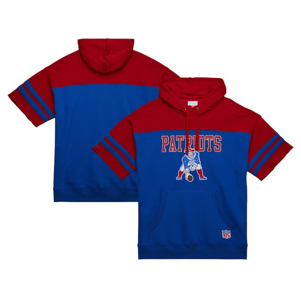 New England Patriots Off Field Vintage Logo Short Sleeve Pullover Hoodie - Royal Hoodies