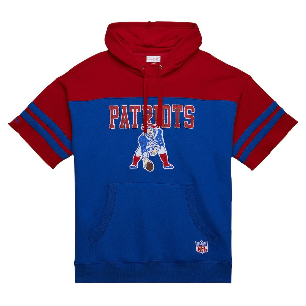 New England Patriots Off Field Vintage Logo Short Sleeve Pullover Hoodie - Royal Hoodies